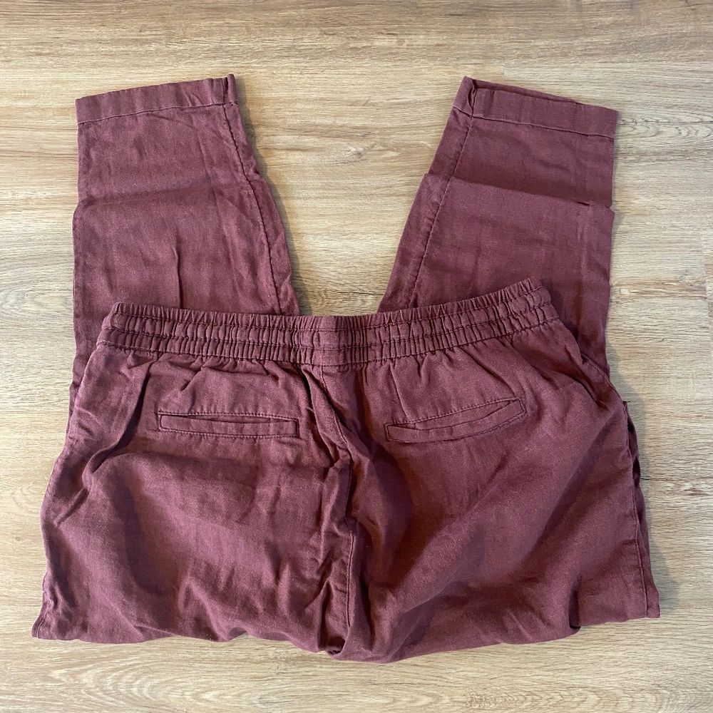 Linen Ankle Cropped Pants - Maroon